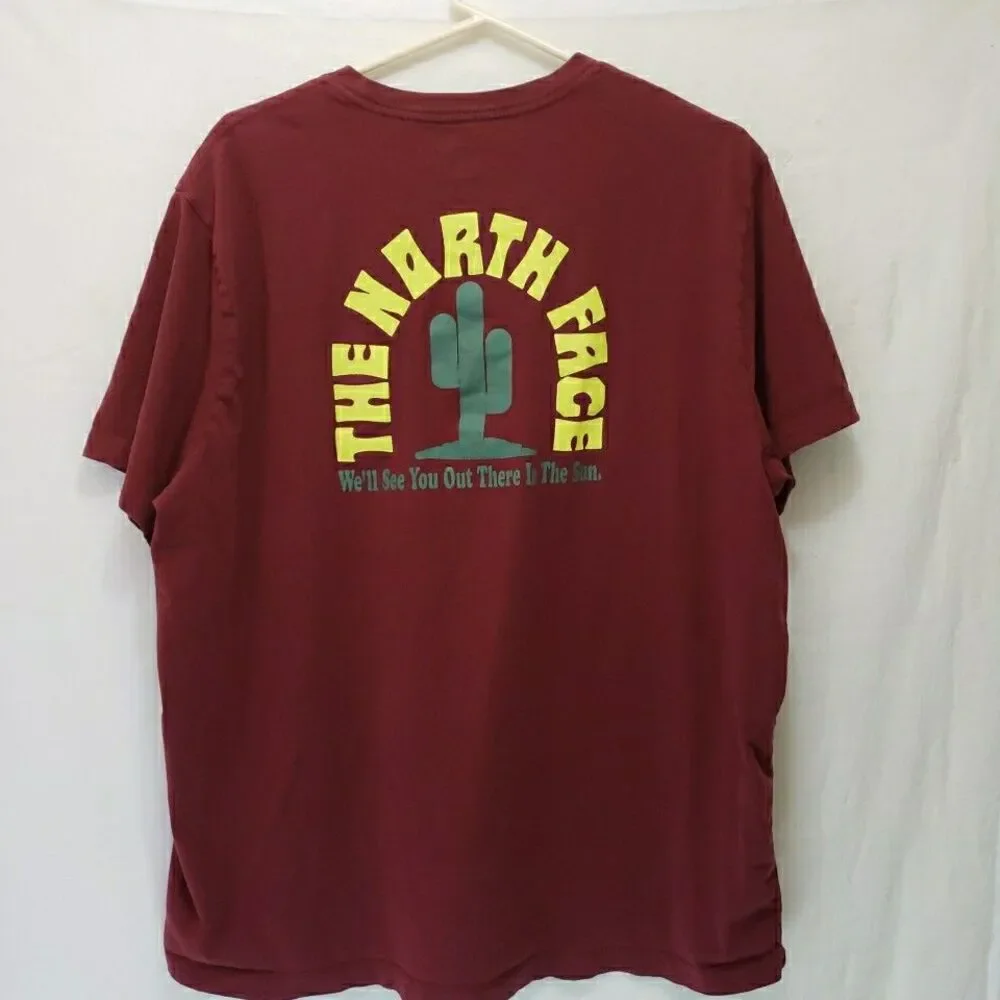 The North Face XXL Maroon Burgundy Graphic T-Shirt Circular Design Cactus Tee